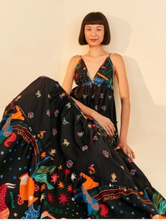FARM Rio Dresses & Skirts - NWT FARM Rio Zodiac Embroidered Maxi Dress Black Astrology Celestial Size M